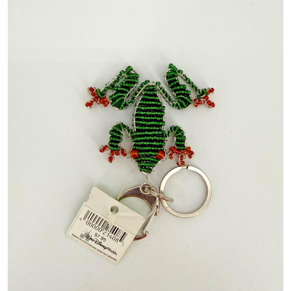 Disney Animal Kingdom Beadworx GrassRoots Keyring - Green and Orange Frog, NEW - Picture 3 of 3
